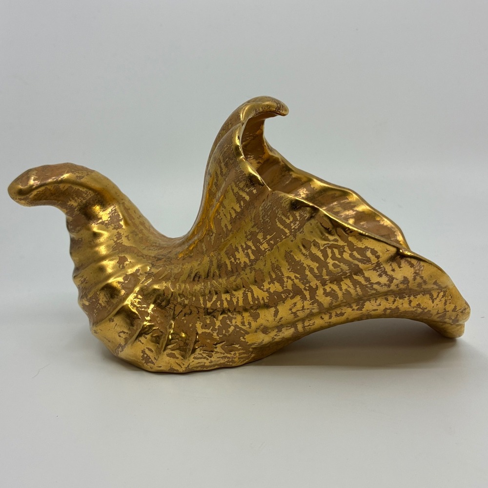 Stangl Shell Cornucopia Granada Gold Horn of Plenty Vase Centerpiece MCM READ